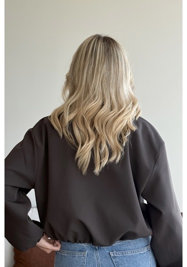 Koyu Kahverengi Crop Bomber Ceket Koyu Kahverengi