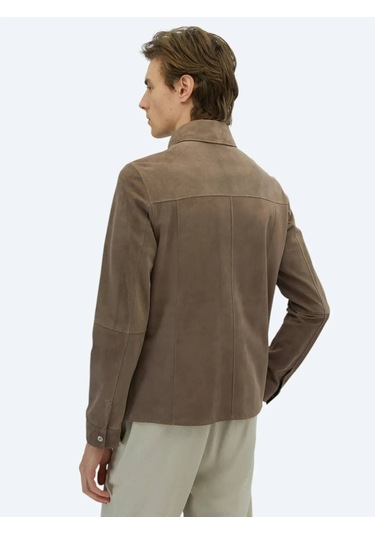 Vizon Gömlek Yaka Smart Casual Deri Mont Vizon