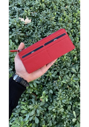 Kırmızı Peony Hakiki Deri Telefon Cüzdanı Kırmızı