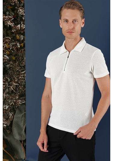 Ts 871 Slim Fit Ekru Spor T-shirt Ekru