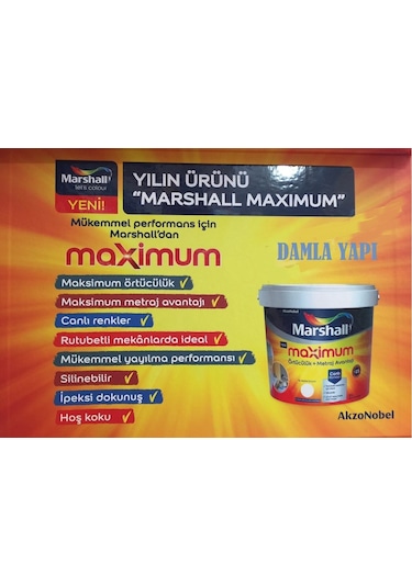 Marshall Maximum Su Bazlı Silinebilir Ipeksi Mat 15 Lt / 20 Kg