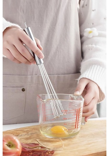 Çelik 10 Kalın Bilyalı Manuel Mikser Blender Yumurta El Çırpıcı Cin872 Gri