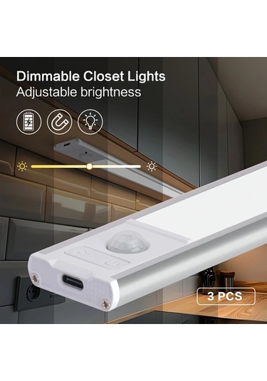 Willowhaven Black-4pcs-3.94inch 4 Adet Hareket Sensörlü Usb Şarjlı Ayarlanabilir Parlaklık Dolap Altı Led Aydınlatma Mutfak Banyo Ahşap