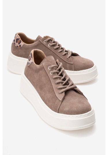 Gueno Kum Hakiki Deri Süet Kadın Spor Ayakkabı Kum