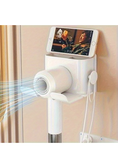 Xuweiwei Gri 1 Adet Delme Gerektirmeyen Duvara Monte Saç Kurutma Makinesi Askısı Banyo Organizatörü Gri.