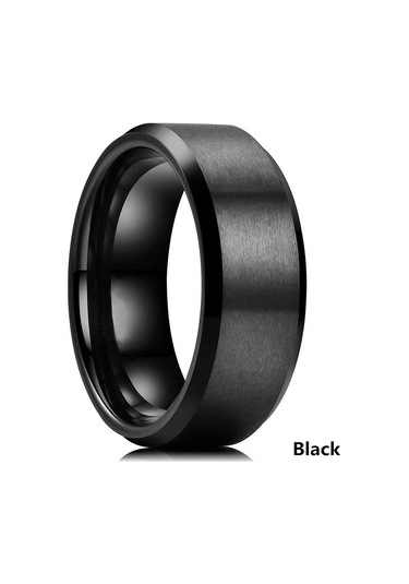 Siyah Klasik Takı Aksesuarları 8mm Paslanmaz Çelik Erkek Yüzük Erkekler İçin Fırçalanmış Yüzey Eğimli Kenar Yüzükler 13 Siyah