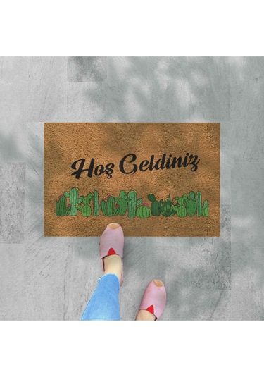 Renkli Kaktüsler Temalı Coco Görünümlü Dekoratif Kapı Önü Ve Iç Mekan Paspası Yıkanabilir Nem Alıcı Bebek Mavisi