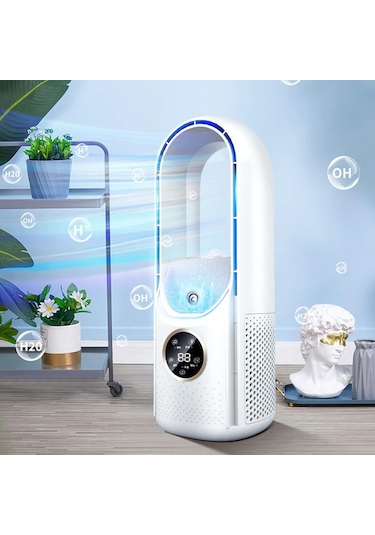 Wezone Taşınabilir Zamanlayıcı Soğutucu Fan - Ev, Dormitorya, Ofise Uygun - Islak Hava Sağlar - Bladesiz Tasarım - Beyaz