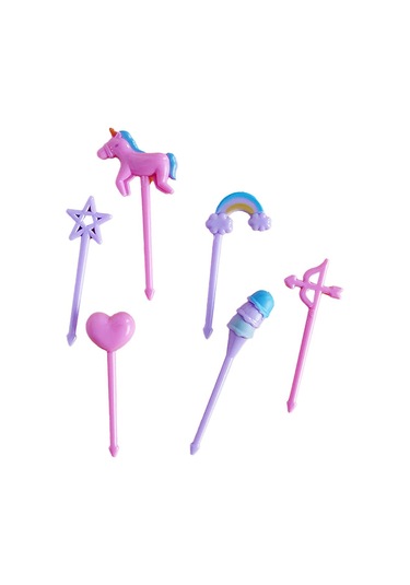 6 Adet Mini Karikatür Yemek Meyve Çatal Seti Çocuklar İçin Tatlı Çatalı Dekor Parti Malzemesi Çok Renkli