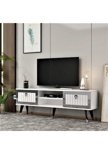 LİDYA TV STAND BEYAZ-GÜMÜŞ