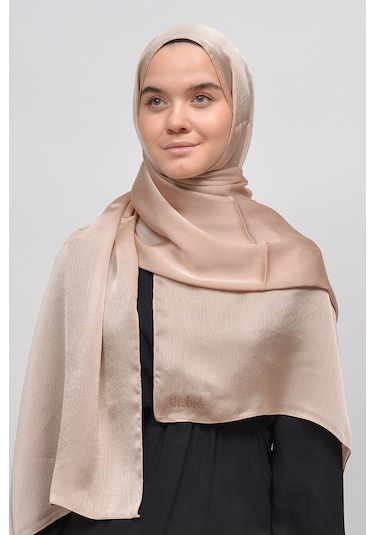 Altobeh Janjan Şık Parlak Saten Dokulu Kadın Tesettür Abiye Şifon Şal - Koyu Bej