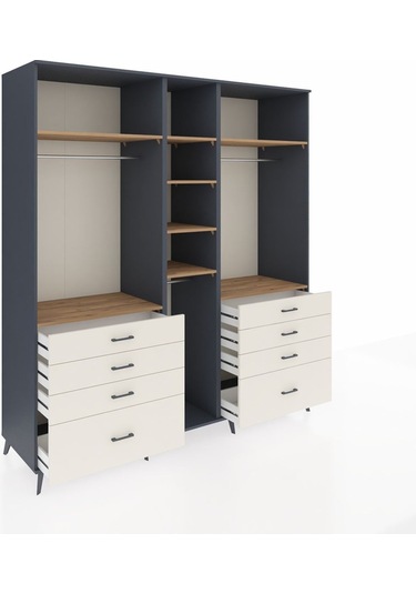 Kronos Dolap 8 Raflı 8 Çekmeceli 3 Askılı 220x59x243 Antrasit-çam/aytaşı Atlas Çam/aytası