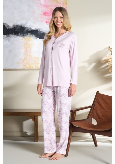 Kadın Penye Uzun Kol Pijama Takımı 3114 Lila LILA