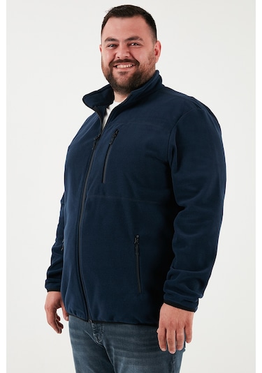 Buratti Regular Fit Dik Yaka Fermuarlı Büyük Beden Polar Erkek Hırka 5906028B Lacivert