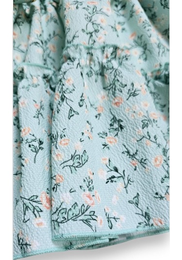 Çantalı Çiçekli Kız Çocuk Elbise Yeşil