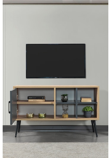 3109 Şile Metal Ayaklı Metal Kulplu 100 Cm Tv Ünitesi - Antrasit Safir Antrasit - Beyaz