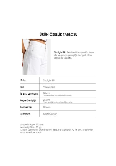 Itsbasic Kadın Kırık Beyaz Doris 7s6-101 Straight Fit Yüksek Bel %100 Koton Denim Jean