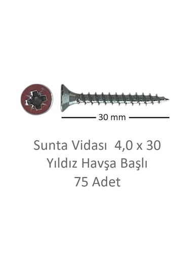 Sunta Vidası, 4,0 X 30 Mm, 75 Adet, Yhb Vida 4 x 30