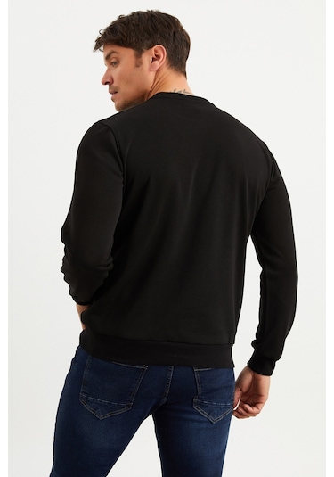 Mysport 5012 Erkek Bisiklet Yaka Baskılı Sweatshirt-siyah Siyah