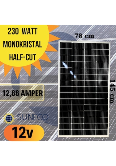 Suneco 230 WATT A Sınıf 205 W Half-Cut Monokristal Solar Güneş Paneli