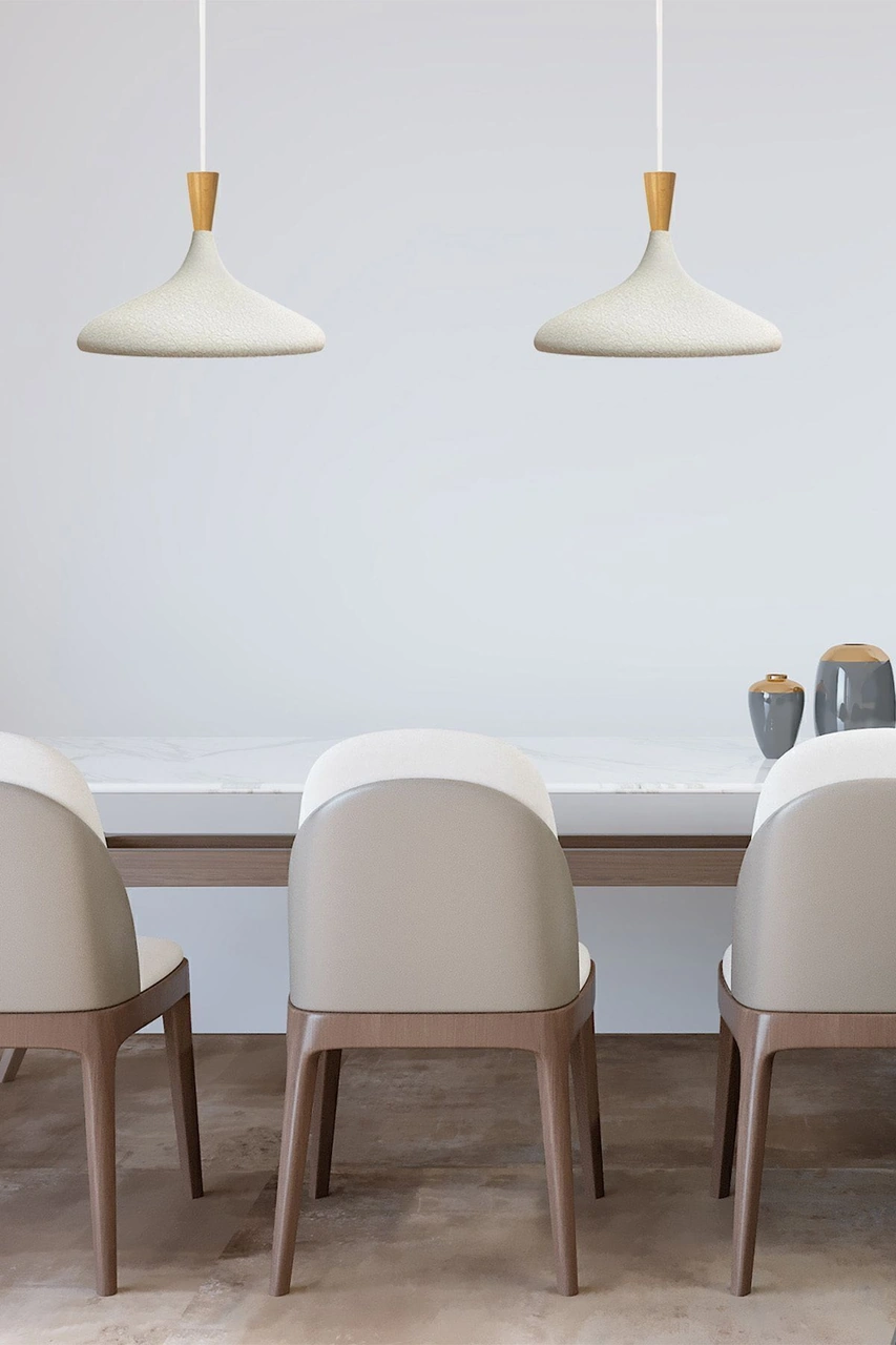 Champion Dokulu Açık Krem Ahşap Huni Tekli Avize Sarkıt Salon Mutfak Cafe Butik Aydınlatma Avize Dokulu Açık Krem