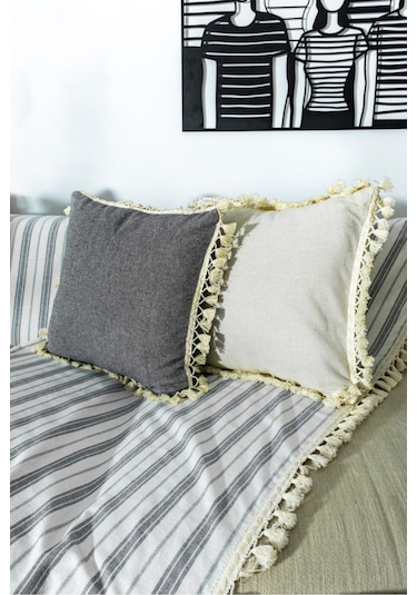 Dnc Home Tekstil Ndchome Gri Çizgili Otantik Keten Koltuk Örtüsü