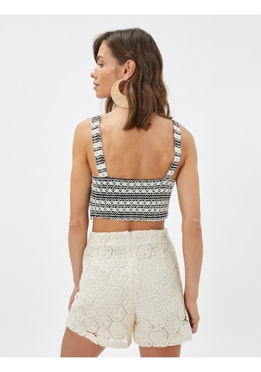 Koton Melis Ağazat X Koton - Askılı Crop Atlet Siyah Desenli 3sak10261ek 3SAK10261EK9D9