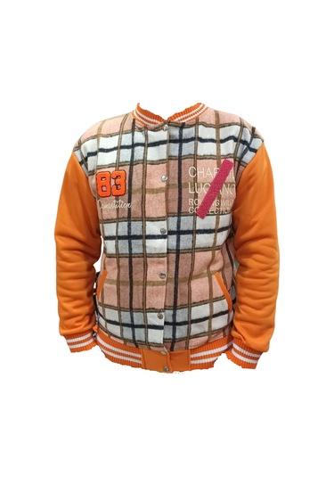 Kız Çocuk Yazı Desenli Cepli Oversize Kolej Hırka Turuncu