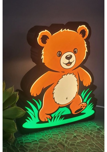 Sevimli Ayı Yavrusu Tasarımlı Gece Lambası Çok Renkli