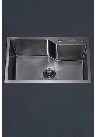Ala Serisi %100 Krom 68x45 Paslanmaz Mutfak Eviyesi, Mutfak Lavabosu Sifon Dahil Siyah