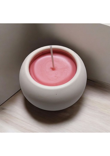 El Yapımı Mum Yuvarlak Beton Kapta Büyüleyici Soya Mumu
