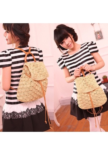 Kağıt İplik Hasır Sırt Çantası Str-1203 Yeşil Yeşil