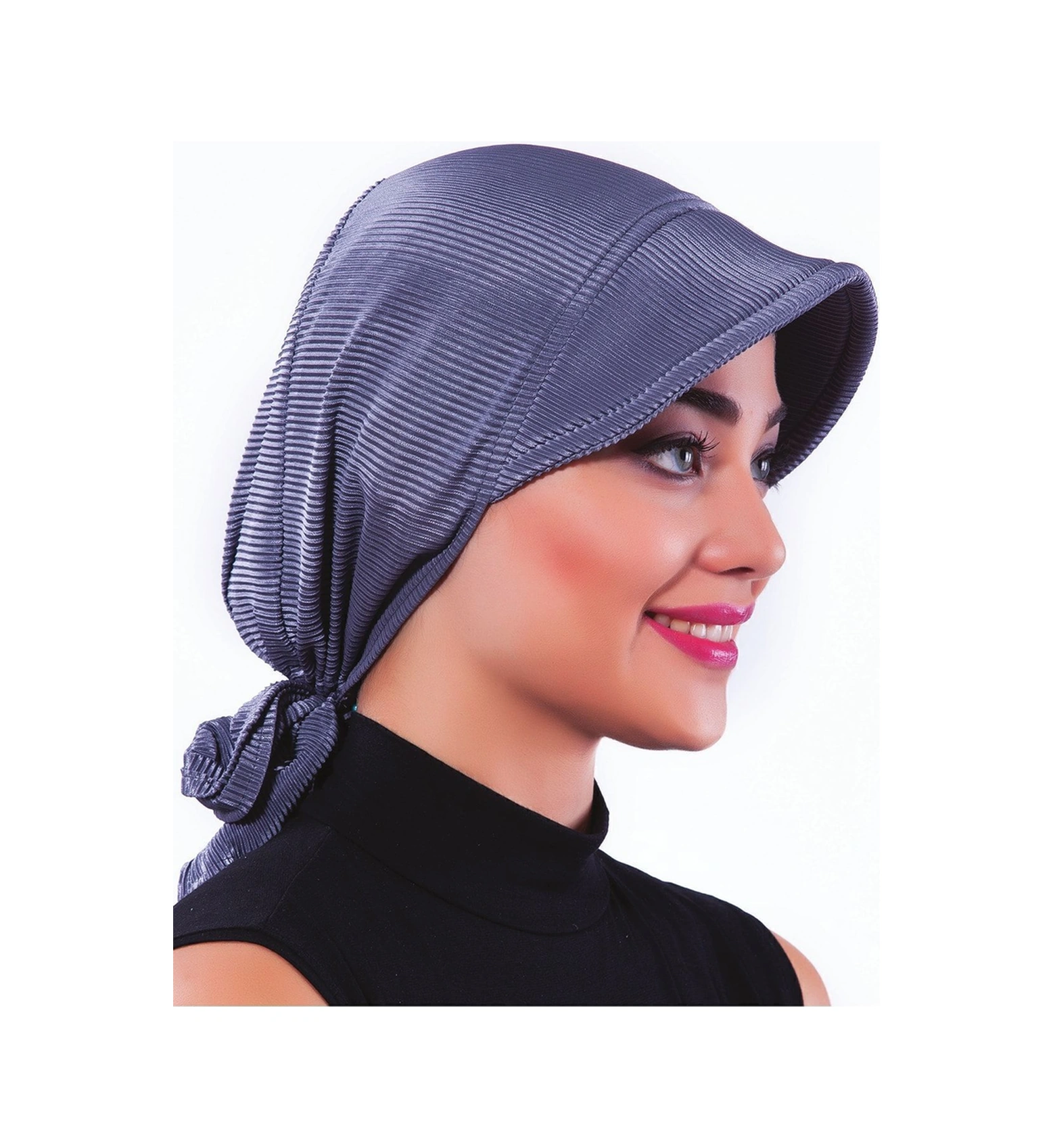 Plise Şapka Koyu Gri Hazır Türban Tesettür Havuz Bonesi Koyu Gri