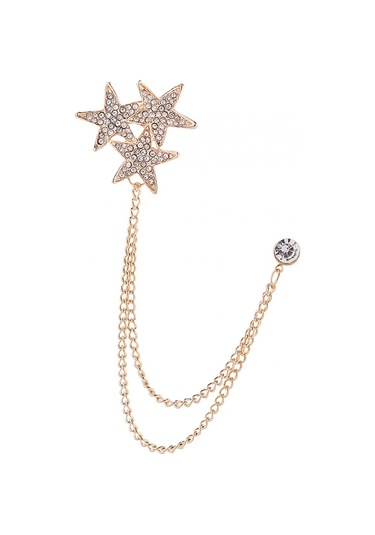 Homyl Parlak Taklidi Beş Köşeli Yıldız Broş Pin Rozeti Şık Erkek Altın