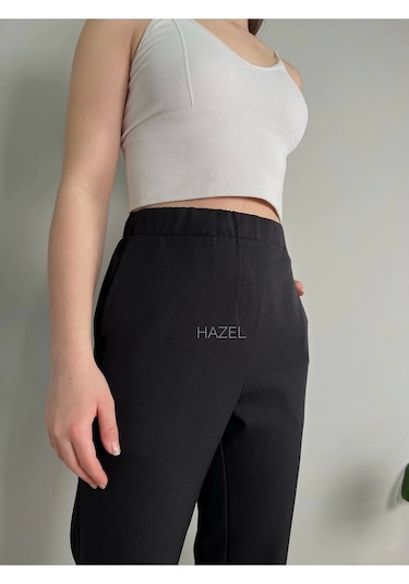 Hazel Kadın Siyah Yüksek Bel Lastikli Boru Paça Pantolon-siyah Siyah