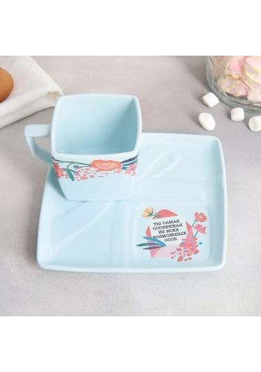 Denezo Mavi Seramik Çay Kupası 150 Ml Ve Tabağı 244856585 Açık Mavi