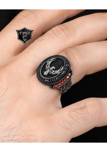 Anka Kuşu Figürlü 925 Ayar Gümüş Erkek Yüzüğü Gümüş