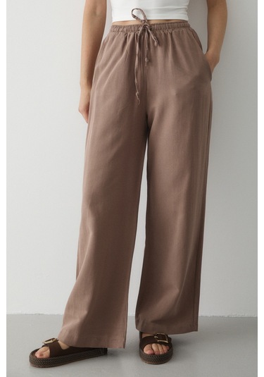 Sütlü Kahve Beli Lastikli Bol Paça Pantolon - 2813 Sütlü Kahve