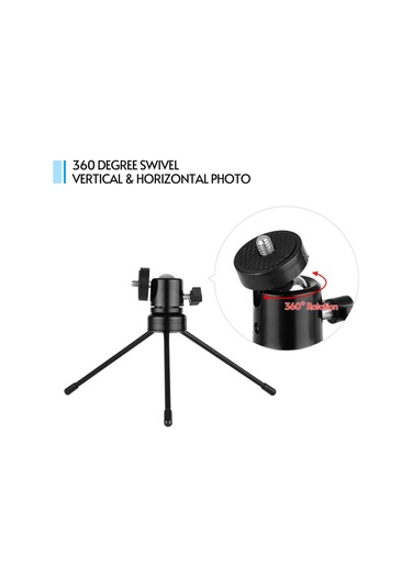Masa Topu Başlı Tripod Seti 360 Derece Dönebilen U Şeklindeki Yuva Evrensel 1/4 Vida İle Siyah