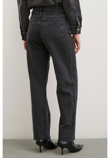 Never More Yüksek Bel Kesik Paça Mom Jean Siyah Siyah