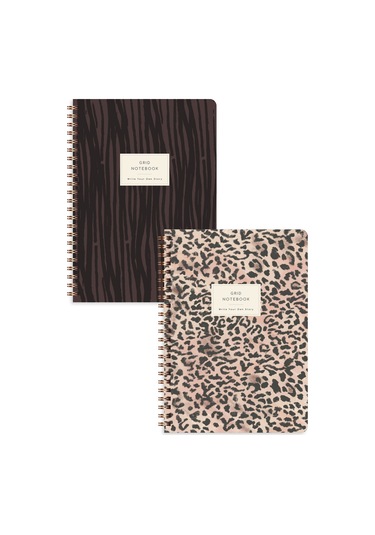 A5 Spiralli Karton Kapak 2 Li Set Kareli Okul Defteri 80 Yaprak, Ders Programlı Leopar