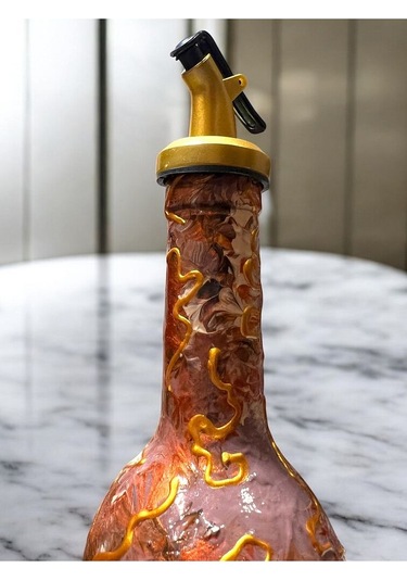 El Yapımı Altın Varaklı Yağdanlık Tasarım Sunum Standı İle Şık Mutfaklar Ve Sofralar Metalik