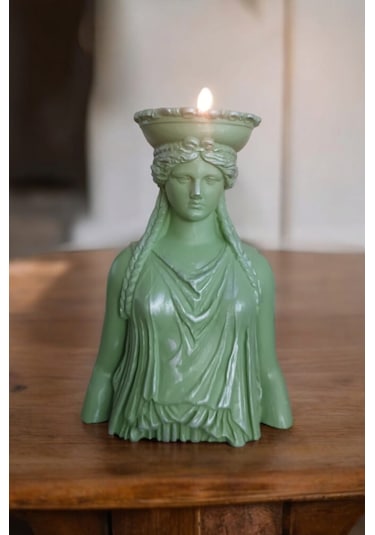 Dekoratif Masa Üstü Karyadit Kızı Hediyeli Mumluk Yeşil