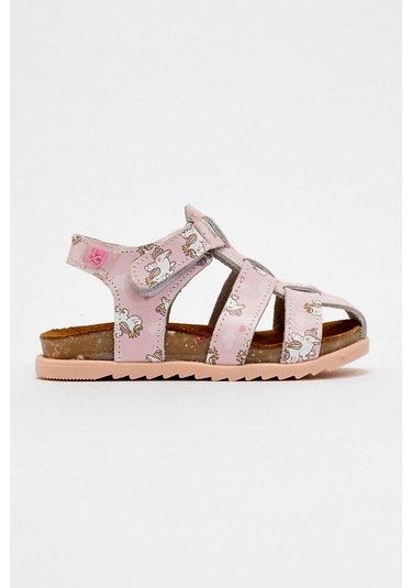 Mnpc Unisex Çocuk Pudra Hakiki Deri Mantar Tabanlı Günlük Çocuk Sandalet 25y2s10048173 Pudra