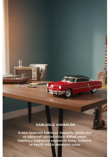 Torima D85 Bluetooth Hoparlör Retro Klasik Araba Tasarımlı 10w Fm Usb Selfie Speaker Kırmızı