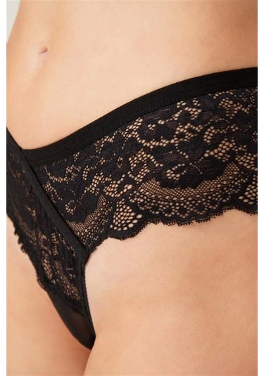 Cottonhill Dantelli Transparan Kadın Brezilya Külot Siyah