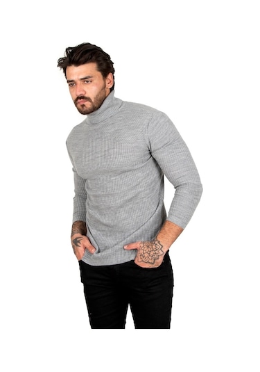 Deepsea Erkek Gri Balıkçı Yaka Örme Kazak 2100016 Gri