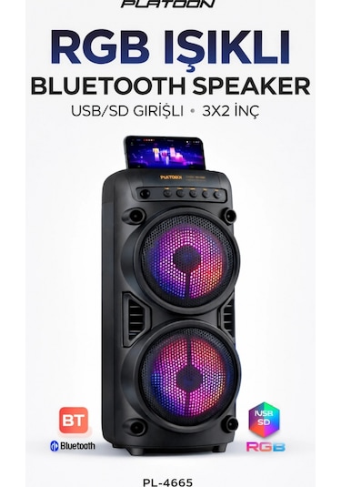 Platoon Pl-4665 Rgb Işıklı Bluetooth Speaker Usb/sd Girişli 3x2 İnç