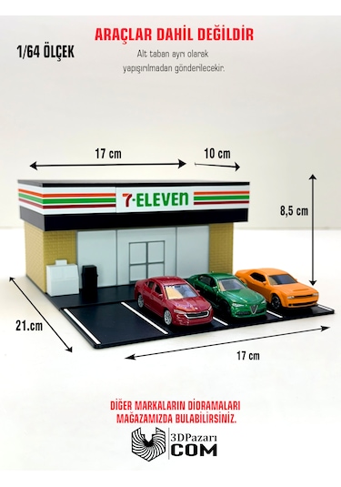 3d Baskı 1/64 Ölçekli 7 Eleven Bina Tasarımlı Diorama Araç Sergileme Garajı