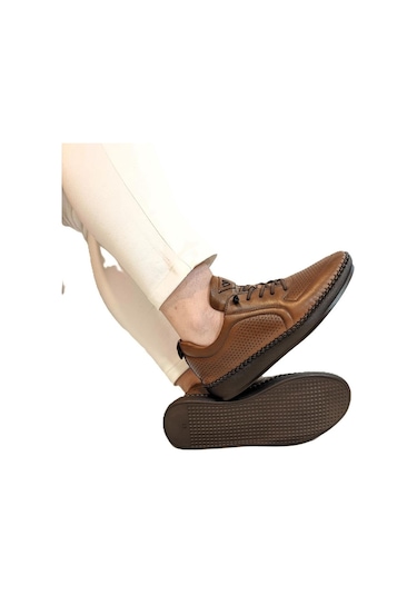 Voyager Z094 Taba Hakiki Deri Lazer İşlemeli Bayan Ayakkabı Taba